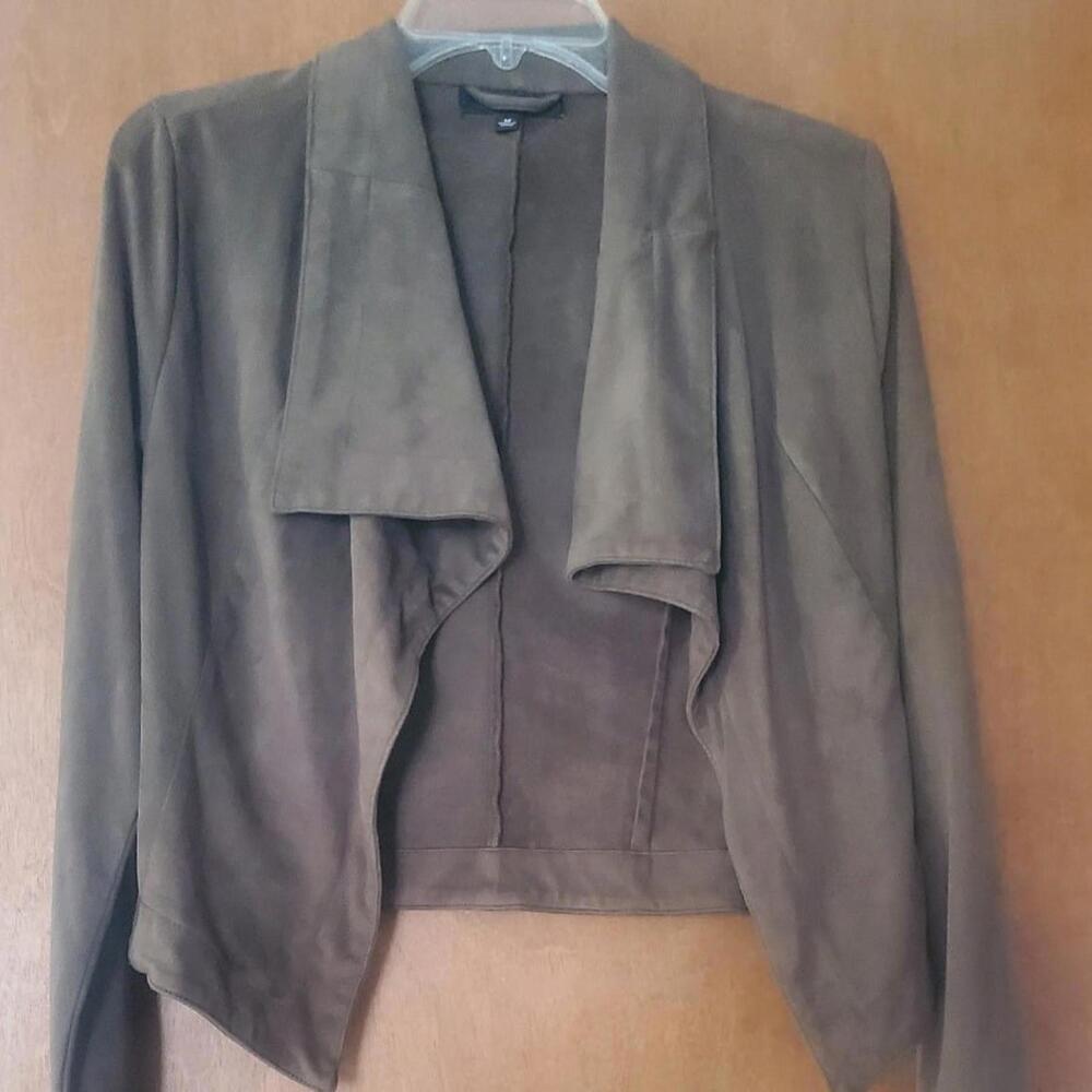 ROMEO + JULIET Olive Green Faux Suede Open Front Blazer Jacket, Very Soft Sz M